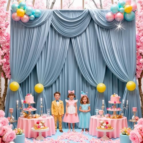 10 ft x 10 ft Wrinkle Free Dusty Blue Backdrop Curtain for Parties, 2 Panels 10ft Polyester Dusty Blue Photo Backdrop Drapes for Graduation Birthday Wedding Party Stage Curtains - Image 4