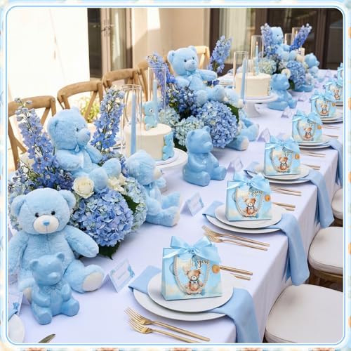 TaoBary 40 Pack 5.5''x 2.5''x4.7'' Small Cloud Bear Gift Bags with Handles Mini Paper Blue Cloud Bear Thank You Gift Bag Bulk with Bow Ribbon for Baby Shower Boy Girl Birthday Party Supplies - Image 4