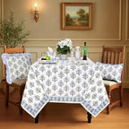 Ridhi Mughal Buta Blue Hand Block Print Cotton Tablecloth 102 x 48 Inch - Image 2