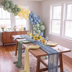 6 Pcs Dusty Blue Green Yellow Cheesecloth Table Runner - Image 6
