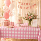 Mindsoft 20 Pack Pink Gingham Tablecloth Baby Shower Bridal Birthday Party - Image 5