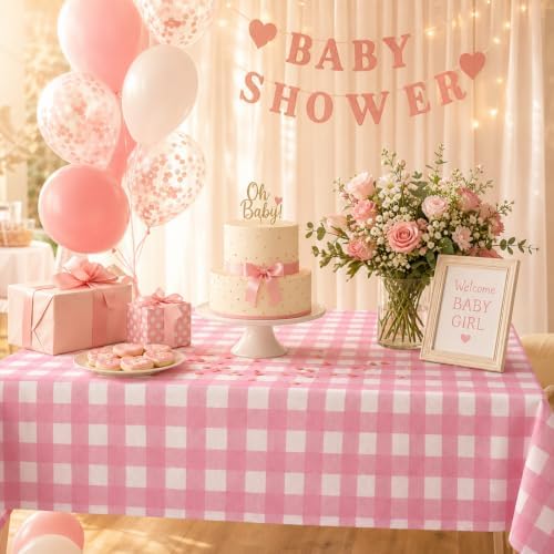 Mindsoft 20 Pack Pink Gingham Tablecloth Baby Shower Bridal Birthday Party - Image 5