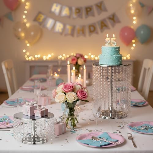 Silver Metal Cake Stand Set of 3, Round Wedding Cupcake Holder - Image 4