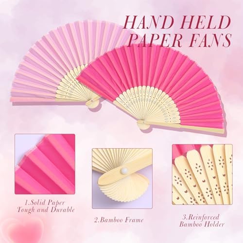Blulu 40 Pcs Pink Hand Fans Bulk Folding Bamboo Silk Foldable Handheld Fan for Women DIY Line Dance Clapping Popping Wedding Bridal Shower Baby Shower Birthday Party Favors Gift Decoration - Image 5