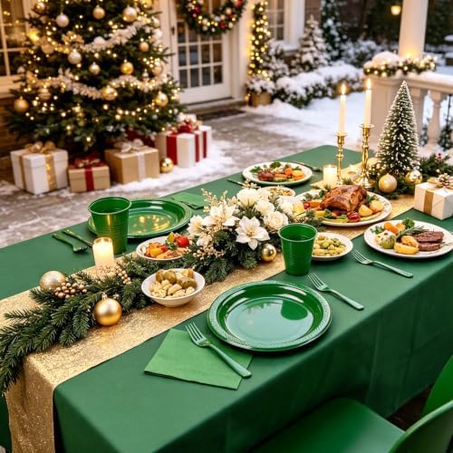 Green Plastic Plastic Party Plates and Napkins Set for Birthday, Christmas - Image 5