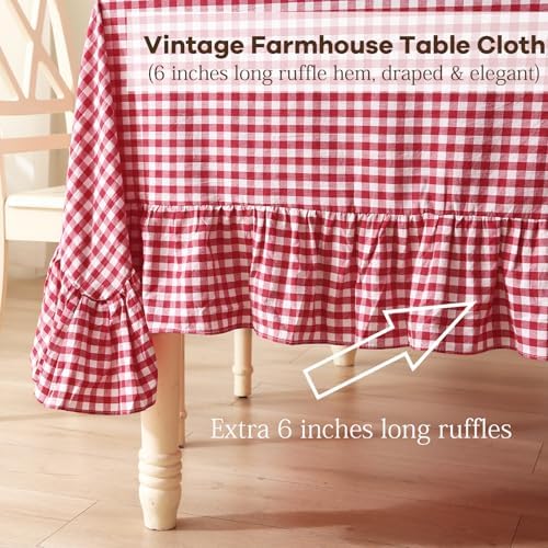 Red White Gingham Ruffle Tablecloth Square 60"x60" - Image 3