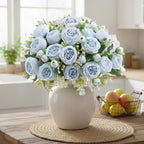 Peonies Artificial Flowers Bouquet, Lifelike Silk Fake Peonies with Stems for Home Table Centerpieces, Wedding, Party & DIY Bridal Floral Arrangements (12, Blue) - Image 2