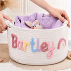 Large Personalized Baby Basket - Custom Name Cotton Rope Diaper Storage Organizer, Decorative Woven Nursery Hamper, Infant Gift For Boys Girls(M:35X13X19CM) - Image 2
