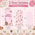 3pcs Pink Cowgirl Birthday Party Decorations Western Cow Theme Birthday Arch Backdrop Cover with Bow Guitar Shoes Pattern for Girl Barn Farm Party Baby Shower Photo Backgrounds 4ft, 5ft, 6ft - Image 2