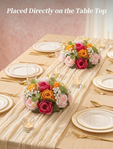 BLOSMON Wedding Flower Centerpieces for Tables: 10 Pcs, Pink and Orange - Image 3
