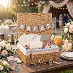Gerrii Wedding Party Decoration 12 x 9.4 x 5.3 in Large Wicker Storage Basket with Lid Wedding Card Box and Card Banner Set Money Envelope Box Gift for Baby Shower Favor Supplies(Khaki) - Image 2