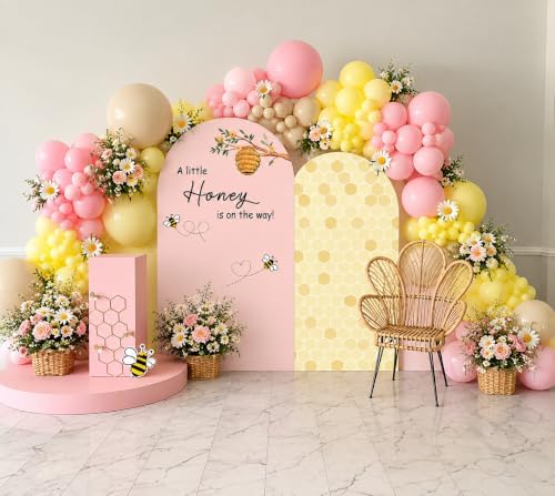Honey Bee Arch Backdrop Cover Set of 2 BeeTheme Baby Shower Spandex Arch Covers for Gender Reveal Baptism Birthday Party Decoration (Pink,6FT & 5FT) - Image 4