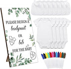 Panitay 43 Pcs Baby Shower DIY Game Set White Bib, Newborn Bodysuit, Marker, Games Sign for Baby Shower Party Decor by Panitay