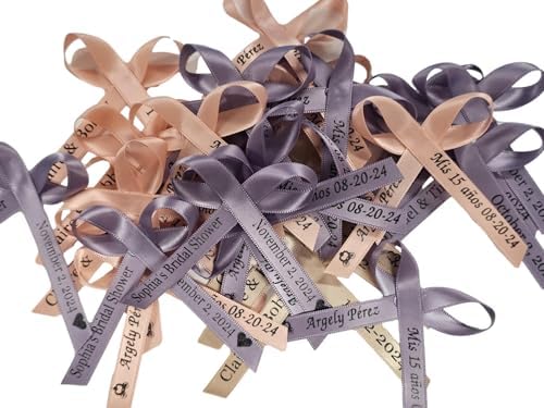 25 Personalized Ribbons Assesmbled Bows Custom Bridal Shower Favor Party Favors Wedding Bridesmaid Memorial Ribbons Funeral Baby Invitations Mis XV años Quinceanera (Thistle) - Image 4