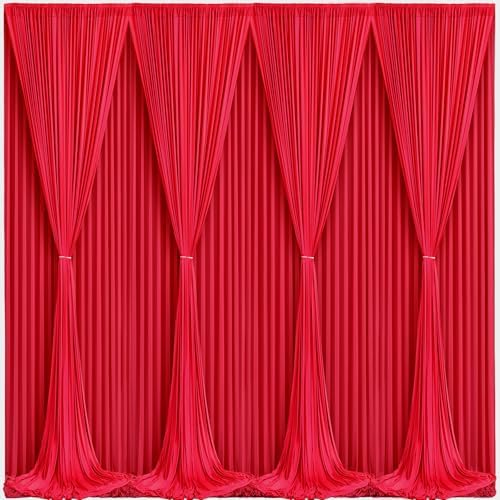 Red Backdrop Curtains 8 Panels-Wrinkle-Free Polyester Photography Drapes Party Photo Backgrounds for Wedding Christmas Photo Backdrops- 32 X10FT (Red) - Image 3