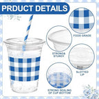 Sliner 50 Sets 16oz Royal Blue White Gingham Party Plastic Cups - Image 2