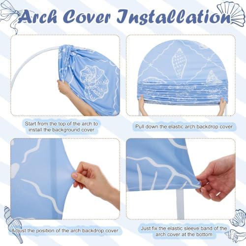 Mindsoft 2 Pcs Arch Backdrop Cover 6ft and 7.2ft Spandex Stand Cover for Baby Shower Birthday Wedding Bridal Shower Party Decorations (Light Blue,Seashell) - Image 5