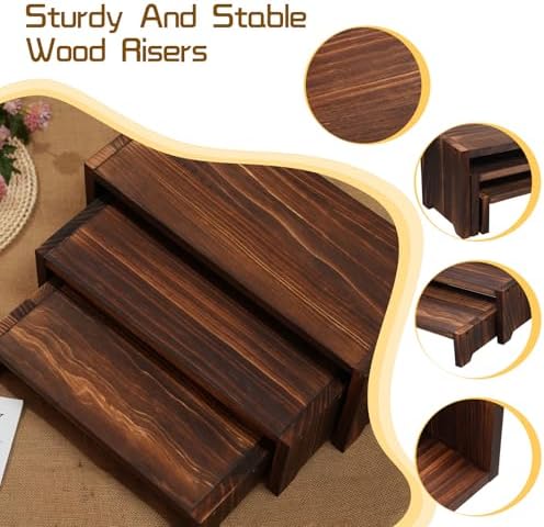 3-Tier Wooden Cupcake Stand & Display Risers, for Food Desserts & More, Sturdy & Reusable - Image 2
