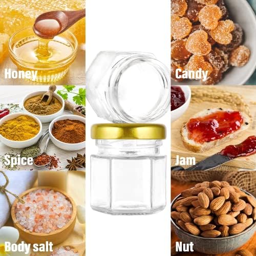 GIVAMEIHF Mini Honey jars-1.5oz,48 pcs Hexagon honey jars with dipper,gold cover,bee pendant,Gold Gift Bags,rope,Thank-You Tags,Glass Honey jars with lids,Baby Shower,Wedding Favors,Party Favors - Image 5