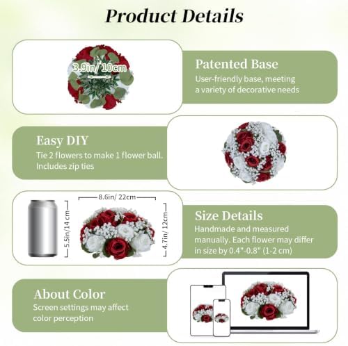 BLOSMON Fake Flowers Ball Wedding Centerpieces 10 Pcs Crimson Rose Babys Breath Artificial Flowers Center Pieces Decoration for Table Silk Kissing Floral Bouquet Arrangements for Home Party DIY Decor - Image 5