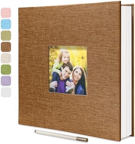 Large Photo Album Self Adhesive, DIY Scrapbook Album for 600 Photos, 13"x12.6" 120 Pages Brown Linen Cover Memory Book by HoneyTolly