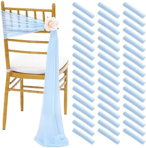 Fanqisi Light Blue Wedding Chair Sashes: 48 Pieces 8ft Long Chair Bow Designed Decorative - Baby Shower Aisle Party Decoration by Fanqisi