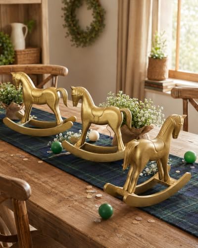 3 Pack Gold Wooden Rocking Horse Decor, 9.4 Inch Baby Shower Centerpieces - Image 3
