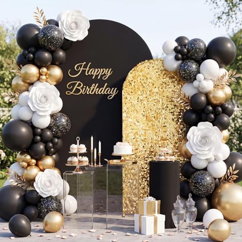 SaitiMade Set of 2 Black and Gold Sequin Arch Backdrop Cover (7.2 & 6 FT) - Image 4
