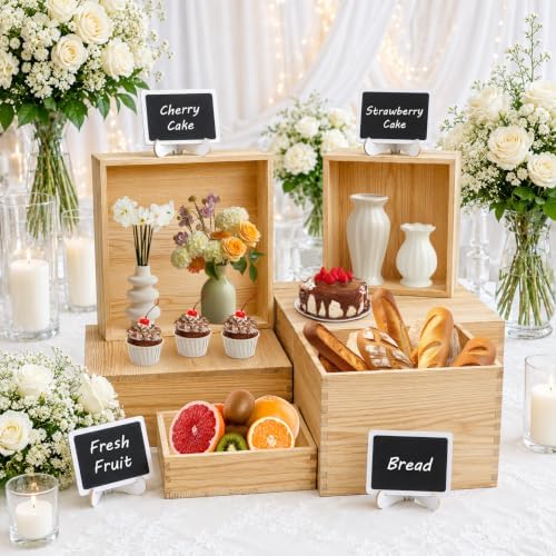 6 Pack Wooden Buffet Risers Cupcake Stand Buffet Display with Mini Signs - Image 2