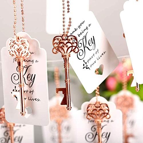 100 PCS Wedding Favors Bottle Opener,Vintage Skeleton Key Bottle Opener,Key Bottle Openers with Escort Tag Cards and Key Chains Wedding Gifts for Guest（Rose Gold） - Image 3