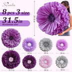 Serwalin 8 Pcs 31.5"*24"*20" Purple Giant Paper Flower Decorations for Wall - Image 2