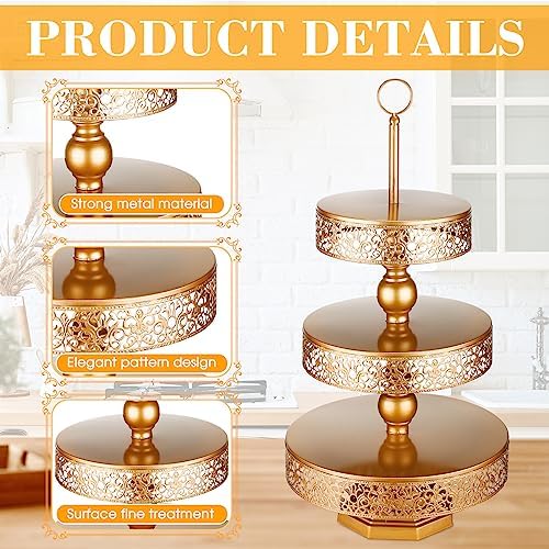Dandat 2 Pcs Cupcake 3 Tiered Metal Dessert Stand Round Cupcake Tower Cake Holder Stand Tiered Serving Tray for Wedding Baby Shower Birthday Tea Party Table Decor(Gold) - Image 4