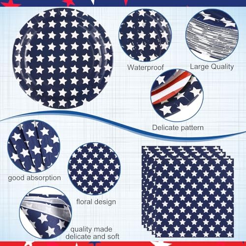 Funnymoom 218 Pcs Patriotic American Flag Party Decorations Plates Serve 24 - Image 4