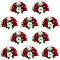 NUPTIO Artificial Flower Centrepieces for Tables - 10 Pcs Crimson & White Fake Flowers Roses Balls 9.5in Diameter - Silk Faux Rose Arrangement for Wedding Party Centerpiece Table Decorations by Nuptio
