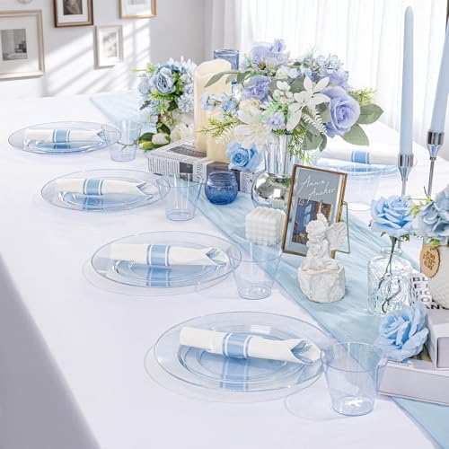DaYammi 350PCS Blue Glitter Plastic Dinnerware Set for 50 Guests - Image 6