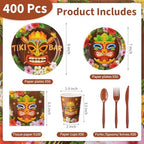 Pickmesh 400 Pcs Tiki Party Supplies, Hawaiian Luau Tableware for 50 Guest - Image 2