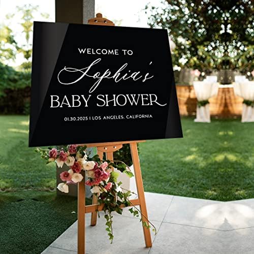 Andaz Press 16"x20" Black Acrylic Personalized Baby Shower Welcome Sign, Gender Neutral Large Custom Sign for Easel Stand, Baby Shower Decorations - Image 4