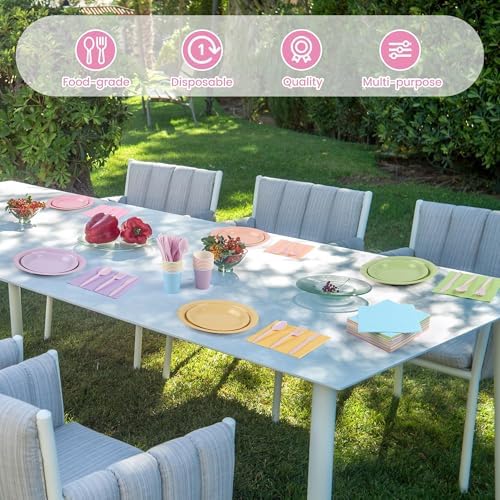 Kochorie 216 Pcs Pastel Rainbow Party Supplies Set, Disposable Macaron Paper Tableware Set 7 Inch & 9 Inch Plates Cups Napkins Cutlery for Birthday Baby Shower Pastel Party Decorations, Serve 24 - Image 5