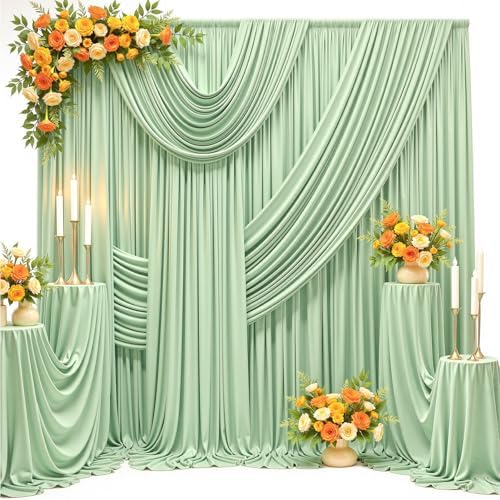 50FT x 15FT Wrinkle-Free Sage Green Backdrop Curtains for Wedding, 10 Panels Sage Green Fabric Photo Background Drapes for Wedding Reception, Birthday, Bridal & Baby Shower Decorations Photography by Besutolife