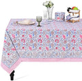 Ridhi Blue & Pink Hand Block Print Cotton Rectangle Tablecloth 90 x 60 Inch by Ridhi