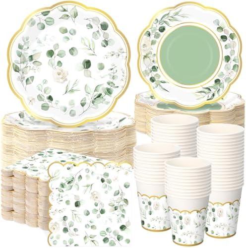 Funnymoom 250 Pcs Sage Green Eucalyptus Party Decorations Wedding Serves 50 by Funnymoom