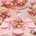 350 Pcs Pink Decagonal Paper Plates and Napkins Set, Disposable Party Supplies for 50 Guests Include 9" & 7" Scalloped Paper Plates, Cups, Napkins, Cutlerys for Baby Shower, Bridal Shower, Wedding - Image 2