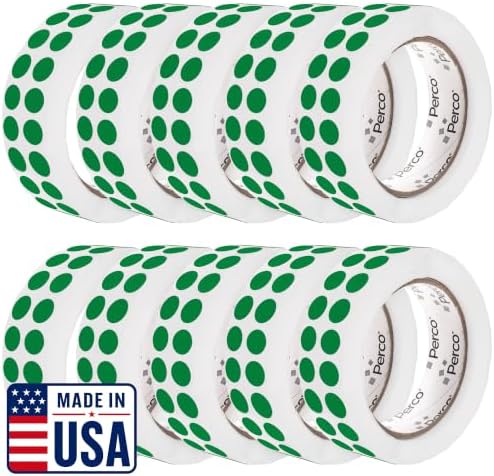Perco Green Perforated Round Circle Dot Sticker 1/2-Inch Labels — 10 Rolls, 30,000 Stickers - Scrapbooks, Labeling for Inventory Grouping, Shelf Tags & Status Tracking, Strong Adhesive - Made in USA by Perco