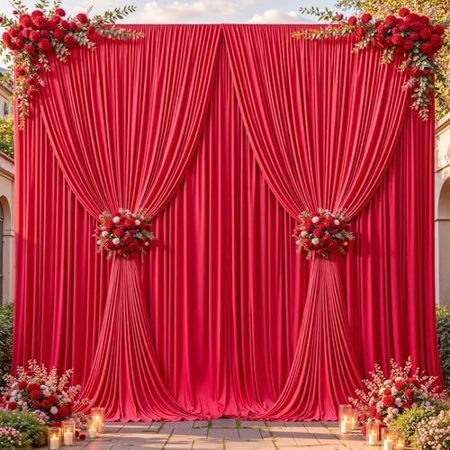 16ftx10ft Wrinkle Free Red Backdrop Curtain - 10 Feet Photography Backdrop Drapes, Silky Polyester Back Drop Cloth for Wedding Baby Shower Balloon Arch Background by Unknown