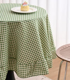 vctops Farmhouse Sage Green Gingham Ruffle Table Cloth, Boho Cotton Linen Tablecloth, Washable Table Cover for Round Table Baby Shower Kitchen Party Wedding Decor (Sage Green,70") - Image 4