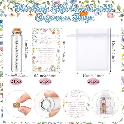 MTLEE 24 Sets Wildflower Baby Shower Favors for Guest Bulk Including Lavender Scented Candles and Empty Matches Jars with Cork Top Thank You Cards and Organza Bags for Baby Shower Party Souvenir - Image 6
