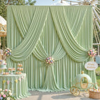 20ft x 10ft Sage Green Backdrop Curtains, 4 Panels Sage Drapes for Backdrop by LittleFunny