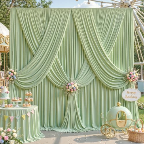 20ft x 10ft Sage Green Backdrop Curtains, 4 Panels Sage Drapes for Backdrop by LittleFunny