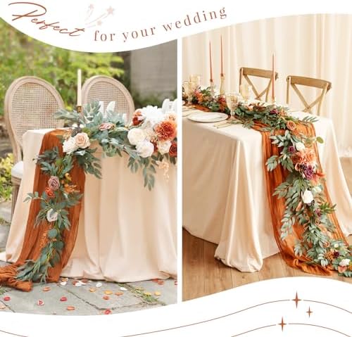 YMHPRIDE 12 Pack Cheesecloth Table Runner 35x120in Terracotta Table Runner - Image 6