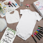 Chuarry 43 Pcs DIY Baby Bibs Decorating Kit 8 Bodysuits 8 Pcs 2 Ply White Bibs 10 Fabric Markers 16 Stencils Baby Shower Sign (Greenery) - Image 4